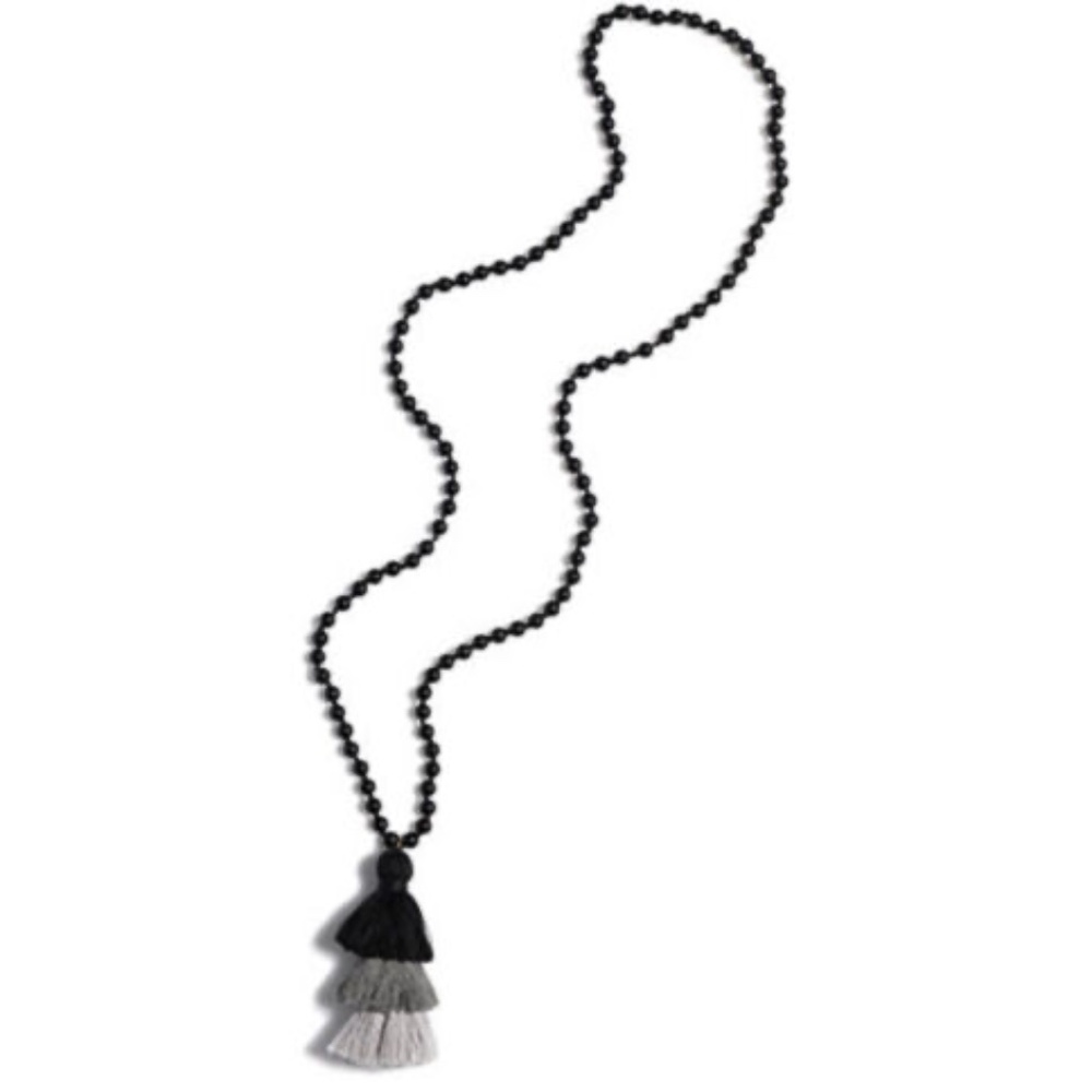 Shiraleah Chicago Aria Beaded Necklace Black Anthropologie Fringe Tassel New NWT
